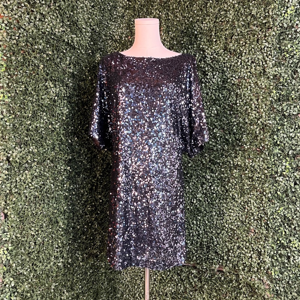 Navy blue sequin mini dress